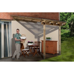 Tettoia per terrazza Weka 671 Gr. 1 con tetto trasparente e legno impregnato in autoclave.