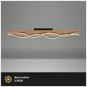 Plafonnier LED Briloner décor bois, forme ondulée, 2 x 30 W, lumière blanc chaud.