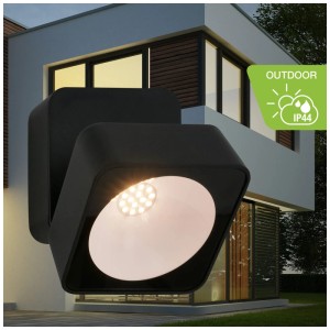 Telefunken Applique murale LED extérieure, aluminium noir, 800 lumens, lumière blanc chaud.