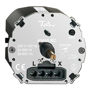 Feller dimmer rotativo a taglio di fase EdizioDue, vista dettagliata di connessioni e comandi.