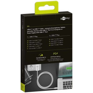 Confezione di un cavo USB 3.2 USB-C a USB-C bianco, lunghezza 1 m, per computer e multimedia.