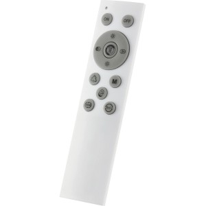 Télécommande blanche pour plafonnier LED Samir. Contrôle luminosité, couleur, minuterie, veilleuse et fonction mémoire.