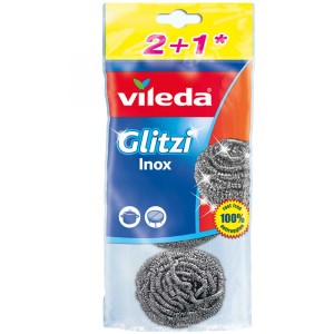 Vileda Glitzi spirale abrasiva, confezione da 3, acciaio inox per pentole e padelle.