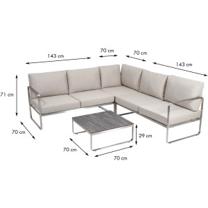 4-tlg. Lounge-Set Sydney von Greemotion: Edelstahl, beige Kissen, Tisch mit Holzlatten. Gartenmöbel für entspannte Stunden.