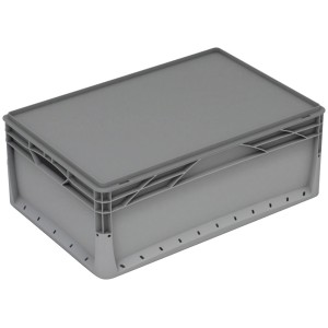 Box Eurobox-System grigia (22x40x60cm) con coperchio. Contenitore per organizzazione modulare.