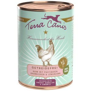 Terra Canis Hunde-Nassfutter Getreidefrei Huhn, 400g Dose. Alleinfuttermittel für Hunde.