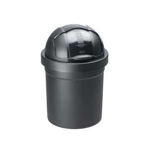 Schwarzer Rotho Roll Bob Mülleimer, 10 Liter, mit geruchsdichtem Deckel.