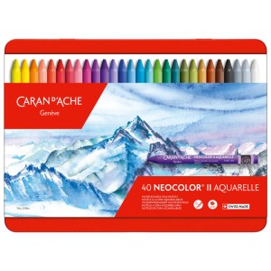 Caran d'Ache Neocolor II Pastelli, 40 pz. Pastelli a cera acquerellabili in astuccio rosso.