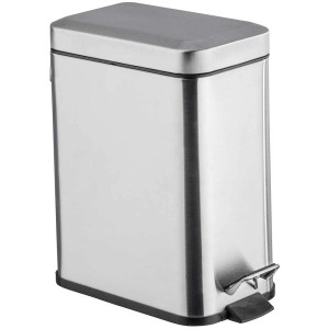 Wenko Pattumiera a pedale Square, 5L, acciaio inox satinato, cestino cosmetico per bagno e WC.