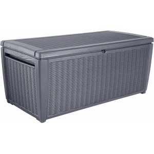 Coffre de jardin Keter Sumatra, 511 L, anthracite, aspect rotin, coffre universel pour jardin et terrasse.
