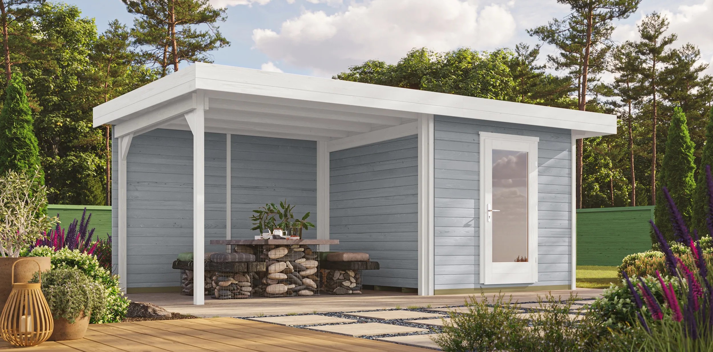 OBI Holz-Gartenhaus Florenz B Grau-Weiss Gr. 3 / 530 x 240 cm kaufen bei OBI
