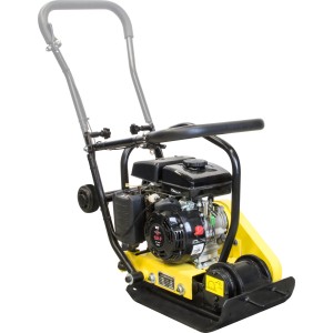 Piastra vibrante Güde GRP 50 in giallo-nero. Design compatto con robusto telaio in acciaio per giardinaggio e altro.