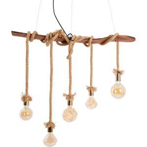 Näve Lampada a sospensione Rope, 5 luci. Lampada a sospensione in legno e corda, include cinque luci.