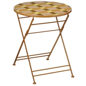 Tavolino laterale Bologna di Mica Decorations in ferro marrone con motivo a scacchi, altezza 71 cm.