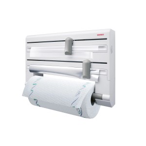 Leifheit Parat portarotolo da parete per alluminio, pellicola trasparente e carta da cucina, accessorio da cucina bianco per montaggio a parete.