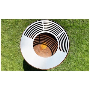 Brasero grill en acier Sonnenkönig Wikne avec anneau de gril et rangement pour le bois.