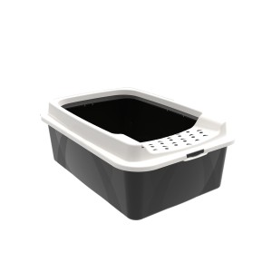 Maison de toilette pour chat Rotho Eco Bonnie Tray M, noire, avec entrée par le haut et couvercle amovible.