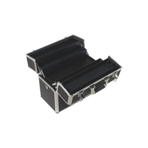 Boîte à outils LUX AKW 255 ouverte avec compartiments et cadre en aluminium.