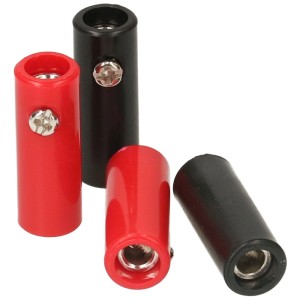 Fiches bananes colorées, 4 mm, 4 pièces, pour applications basse tension, rouge et noir.
