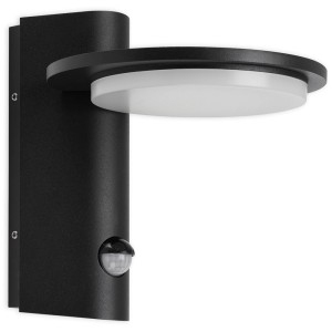 Schwarze Telefunken LED Aussenleuchte Bern mit Sensor, runde Form. Ideal als Außenwandleuchte.