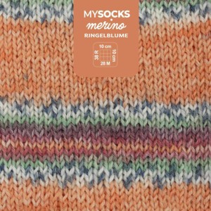 Laine Myboshi mysocks Merino Ringelblume, fil à chaussettes multicolore en laine mérinos et polyamide.