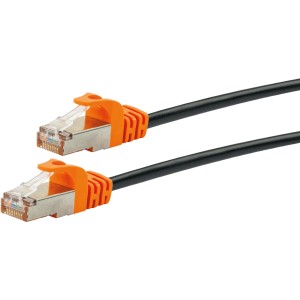 Cavo di rete Schwaiger CAT7, 10m, arancio/nero, con connettore in metallo per computer e multimedia.