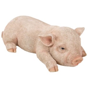Schlafendes rosa Ferkel von Vivid Arts als Gartendeko, Detailreiche Tierfigur für Haus und Garten.