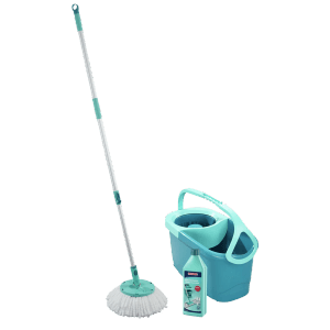 Leifheit Set pulizia Disc Mop Ergo con Power Cleaner turchese: Mocio, secchio e detergente per la pulizia dei pavimenti.