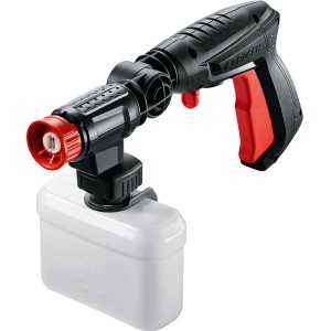 Pistolet de pulvérisation Bosch 360° pour nettoyeur haute pression Aquatak avec réservoir et poignée rouge.