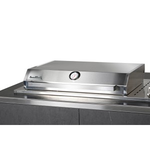 Cuisine d'extérieur Buschbeck Derby avec hotte en acier inoxydable et thermomètre. Revêtement en céramique blanche.