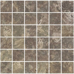 Mosaico Vabene Travertino Cafe, 30x30 cm, piastrella in gres porcellanato marrone-beige effetto pietra naturale.