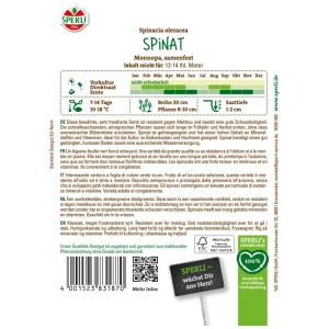 Sachet de graines d'épinards Sperli Monnopa, variété résistante pour plates-bandes et pots.