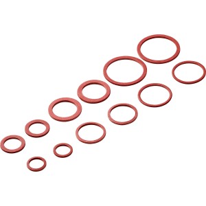 Set guarnizioni in fibra per tubi, 12 anelli di tenuta rossi in varie dimensioni.