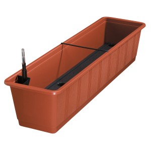 Jardinière terracotta Aqua Green Plus 17x20x78 cm avec système d'arrosage et indicateur de niveau d'eau.
