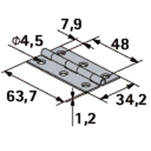 Dessin technique de la charnière Hettich avec dimensions détaillées. Charnière étroite en acier pour meubles et portes à persiennes.