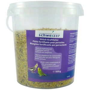 Eric Schweizer Mangime Fortificante per Parrocchetti, 500g in un secchio. Alimento complementare per parrocchetti e pappagalli.
