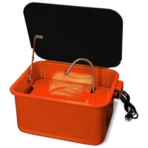 Lavaggio pezzi TRG 4001-3.5, arancione con coperchio nero e ugello flessibile.