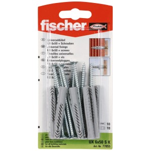 Fischer Tassello universale UX 6x50 con viti, confezione da 10. Tasselli e viti per diversi materiali da costruzione.