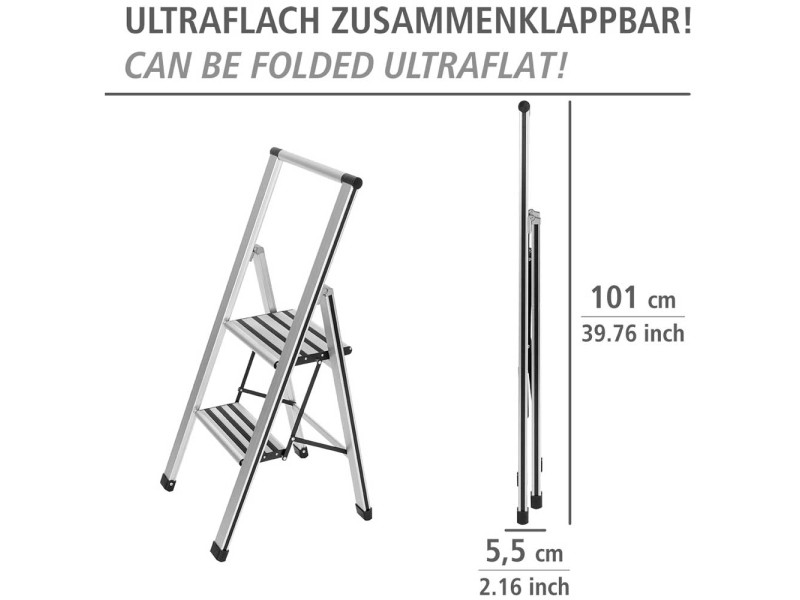 Scala pieghevole a 4 gradini alluminio Argento Nero opaco altezza 153 cm