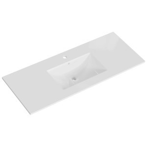 Vasque Pelipal Quantum 07, largeur 121 cm, céramique blanc brillant, avec trou de robinet et trop-plein.