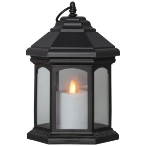 Lanterne LED Linta Star Trading noire, 26x15x17 cm, avec minuterie, pour intérieur et extérieur.