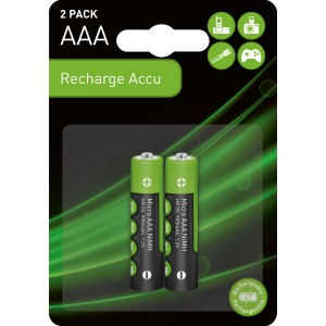 Set da 2 batterie ricaricabili NiMH AAA, 900mAh, per es. torce.