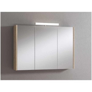 Armoire de toilette LED Nabucco chêne, 3 portes, avec éclairage. Meuble de salle de bain au design simple.