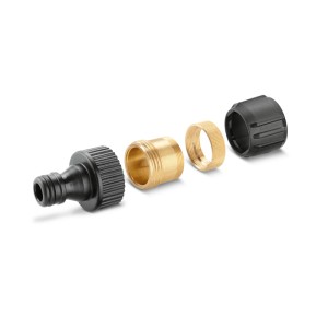 Adaptateur de robinet Kärcher pour robinetteries intérieures, composé de quatre parties.