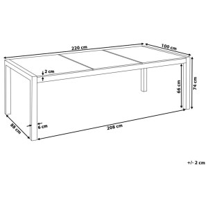 Schizzo del tavolo da giardino Beliani Grosseto, dimensioni: 74x100x220 cm, granito grigio.