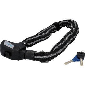 Lucchetto a catena Fischer Reflex, 80cm lungo, 8mm spesso, con rivestimento in tessuto e chiavi.