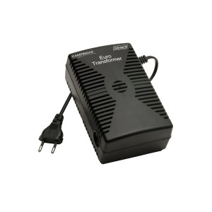 Trasformatore di alimentazione nero 230V/12V per campeggio e accessori.