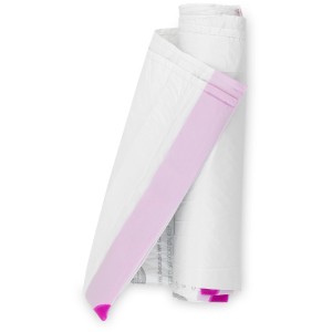 Rouleau de sacs poubelle Brabantia PerfectFit 12L, sacs blancs avec lien violet.