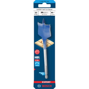 Bosch Flachfräsbohrer Expert Self Cut Speed, 30 mm, blau-silber, für schnelles Bohren in Holz.
