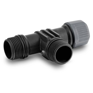 Adattatore a 2 vie Kärcher per pompe, nero-grigio, per il collegamento flessibile di due raccordi per l'acqua.